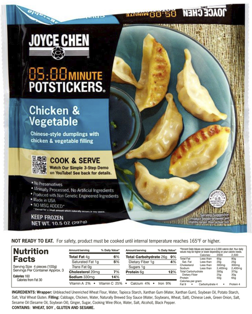 Microwaveable Chicken Vegetable Potstickers 