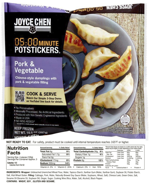 Joyce Chen Potstickers with unbleached flour